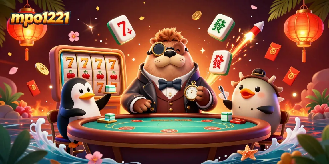 Pelajari strategi judi slot mpo1221 dengan ilustrasi karakter lucu yang bermain di meja poker.