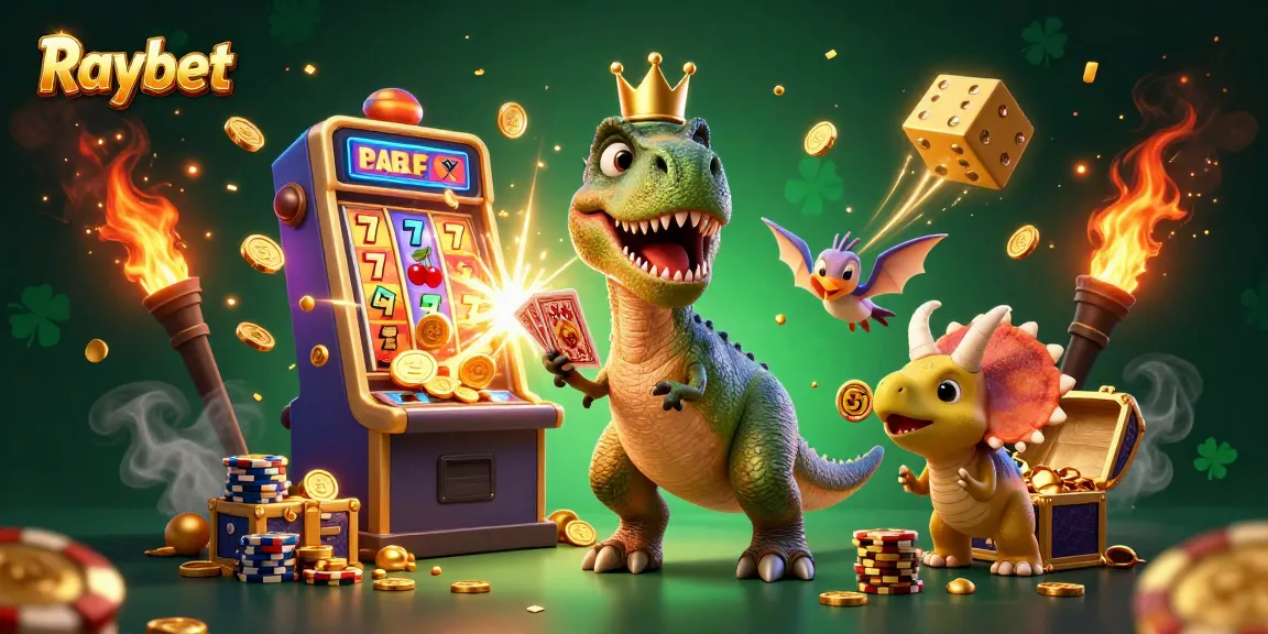 Experience thrilling gameplay at Raybet with vibrant casino-themed scene featuring charming dinosaur characters.