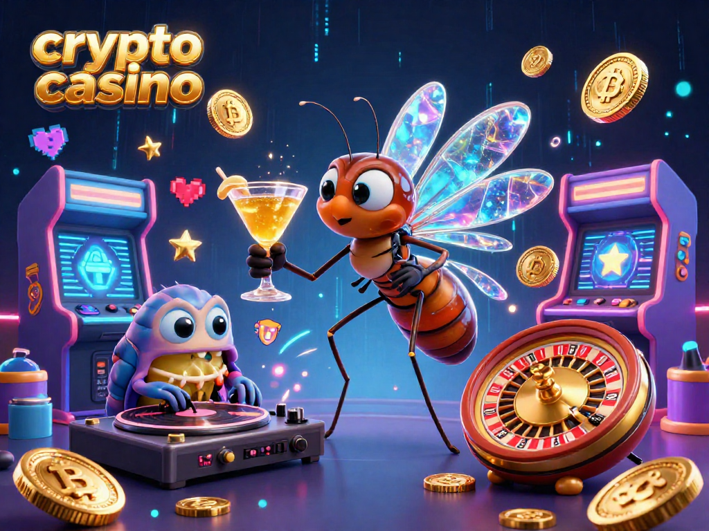 Experience the thrill of a crypto casino with vibrant characters and energetic gaming elements.