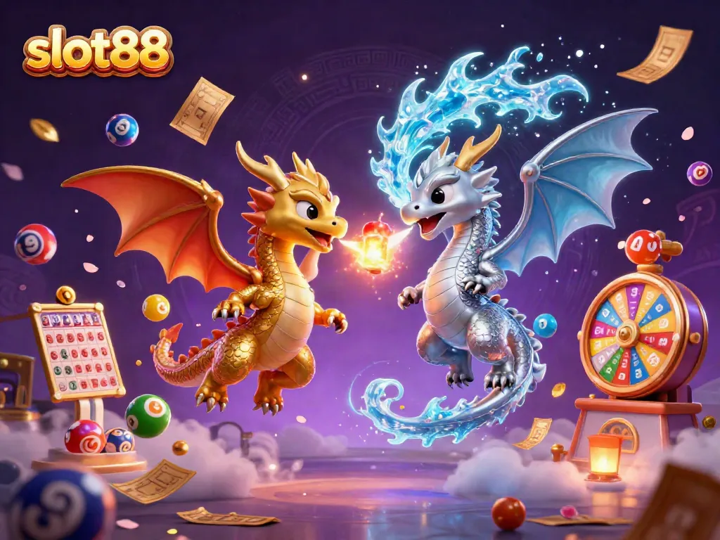 Slot88 menghadirkan komposisi seru dengan naga berapi dan es di tengah aksi taruhan lotere.