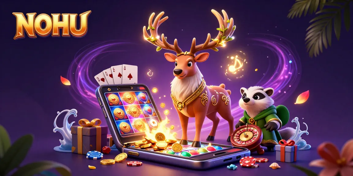 Engage in the thrill of NOHU with dynamic slots, golden coins, and magical creatures illuminating the scene.