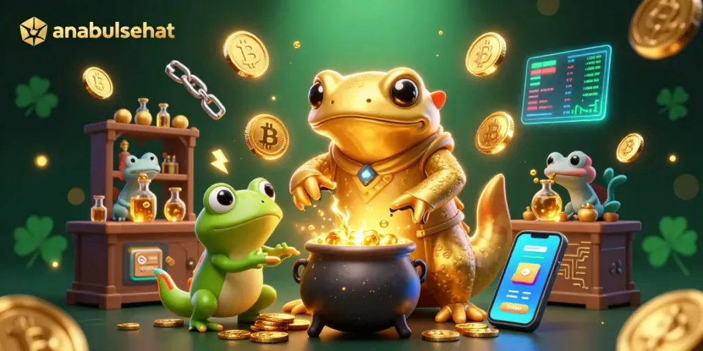 Anabulsehat menghadirkan kasino digital dengan alchemist dan koin emas bersinar.