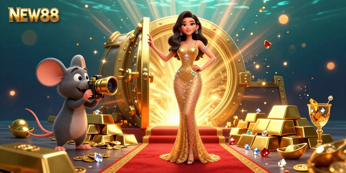 Experience thrilling gaming action at NEW88 with vibrant visuals of fortune, jewels, and dynamic elements.