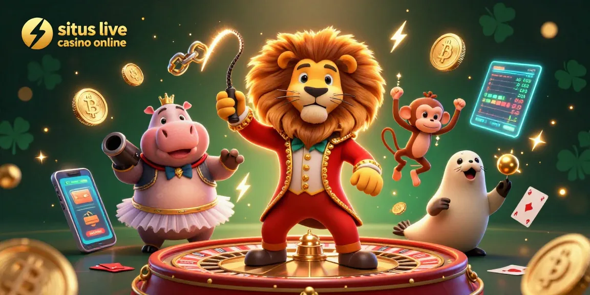 Experience the thrill of situs live casino online with a vibrant 3D casino illustration featuring live dealer games.