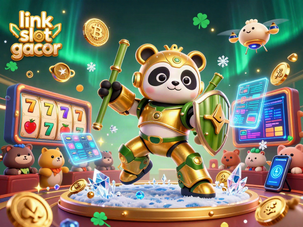 Engage with "link slot gacor" in this exciting 3D digital illustration showcasing a vibrant casino arena with captivating gaming elements.