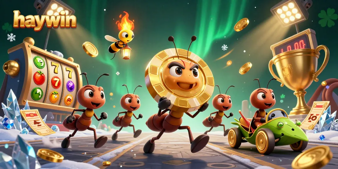 Experience thrilling gaming at haywin with a heist scene featuring playful ants and gambling elements.
