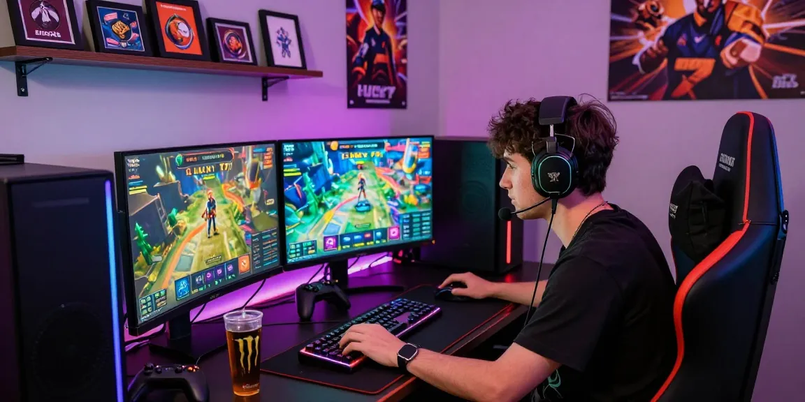 Gamer immersed in the lucky77 platform with vibrant graphics and a dynamic gaming setup.