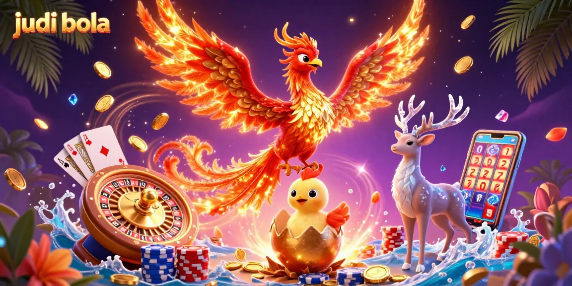 Engage in judi bola with a vibrant 3D phoenix scene showcasing thrilling casino elements and rich details.