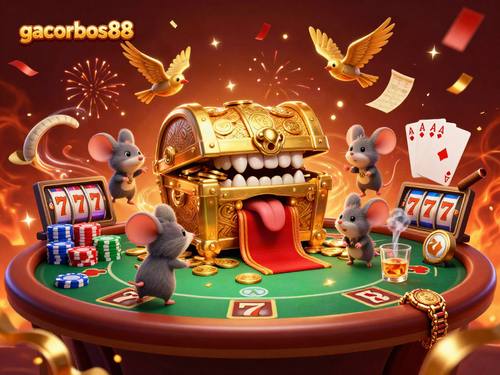 Win big at gacorbos88 with vibrant treasures and exciting casino action illustrated.