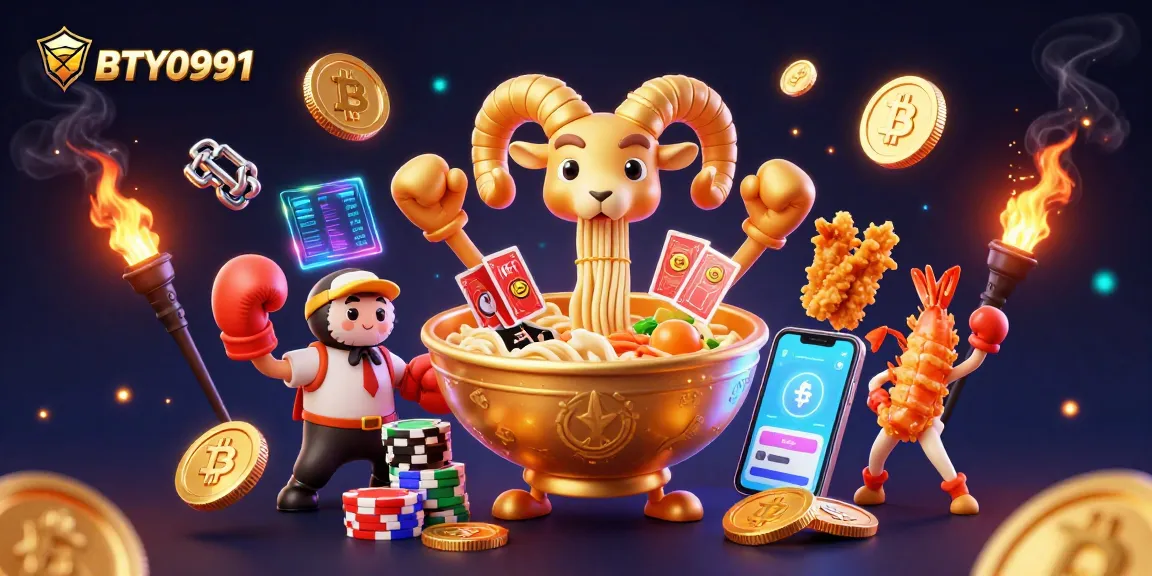 Engage with BTY0991 through an exciting scene of animated casino characters and crypto elements.