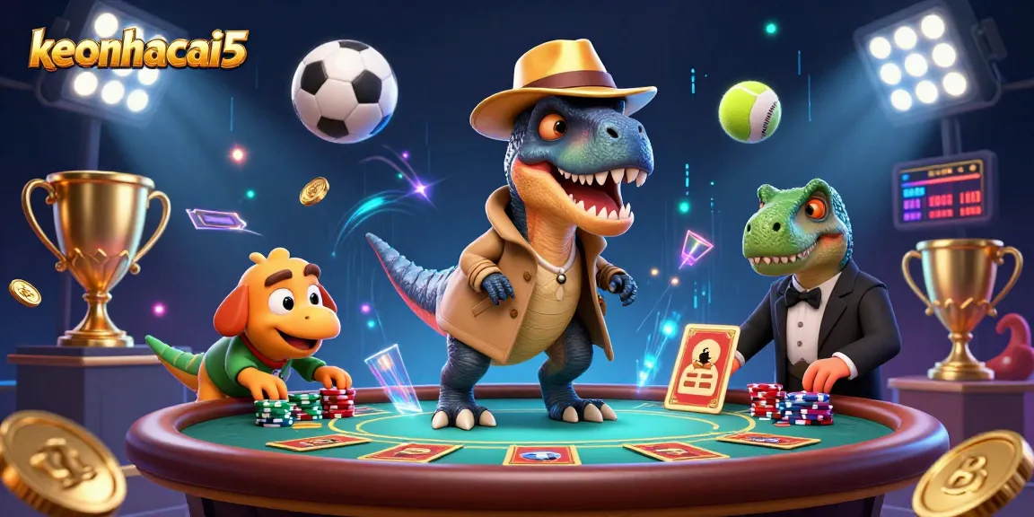 Join the keonhacai5 experience with a velociraptor card counter attempting to play blackjack while a stegosaurus pit boss scrutinizes him.