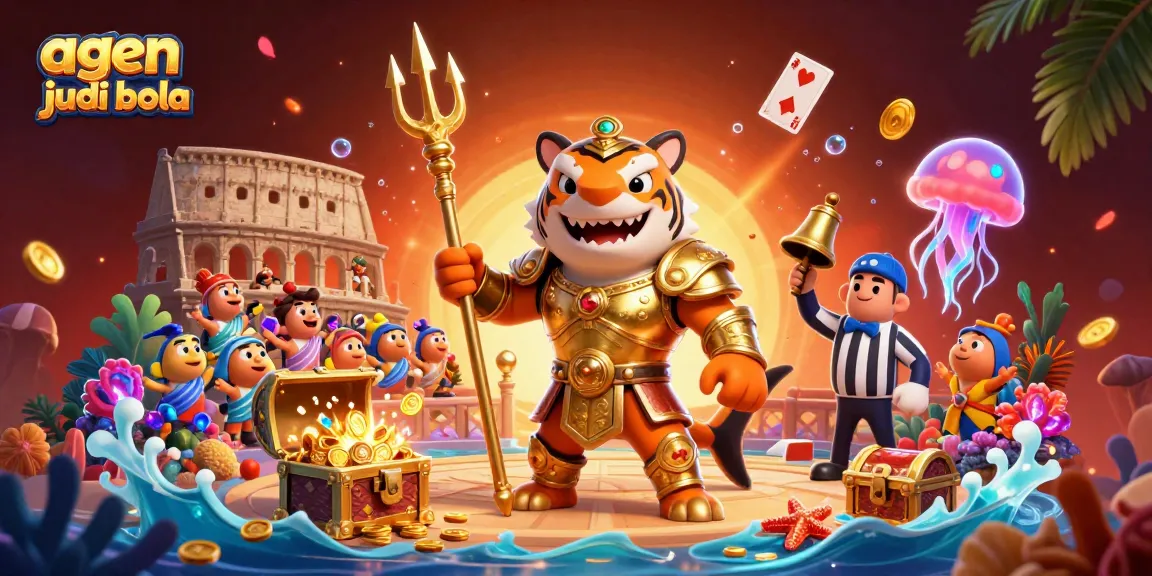 Engage in thrilling sports betting with agen judi bola featuring energetic characters and casino elements.