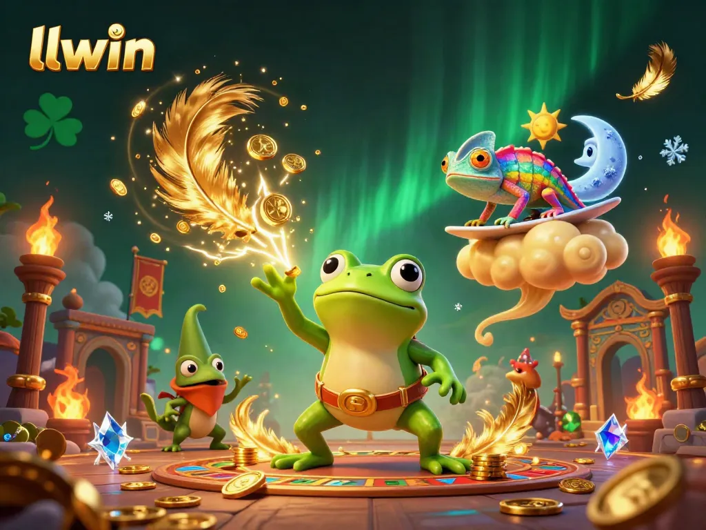 Engage with llwin’s vibrant online casino world featuring a wizard frog and a rainbow chameleon.