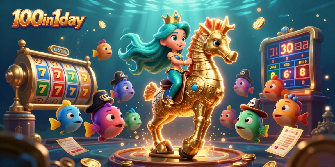 Engage in the thrilling world of 100in1day with dynamic casino action featuring mermaid princess and seahorse.
