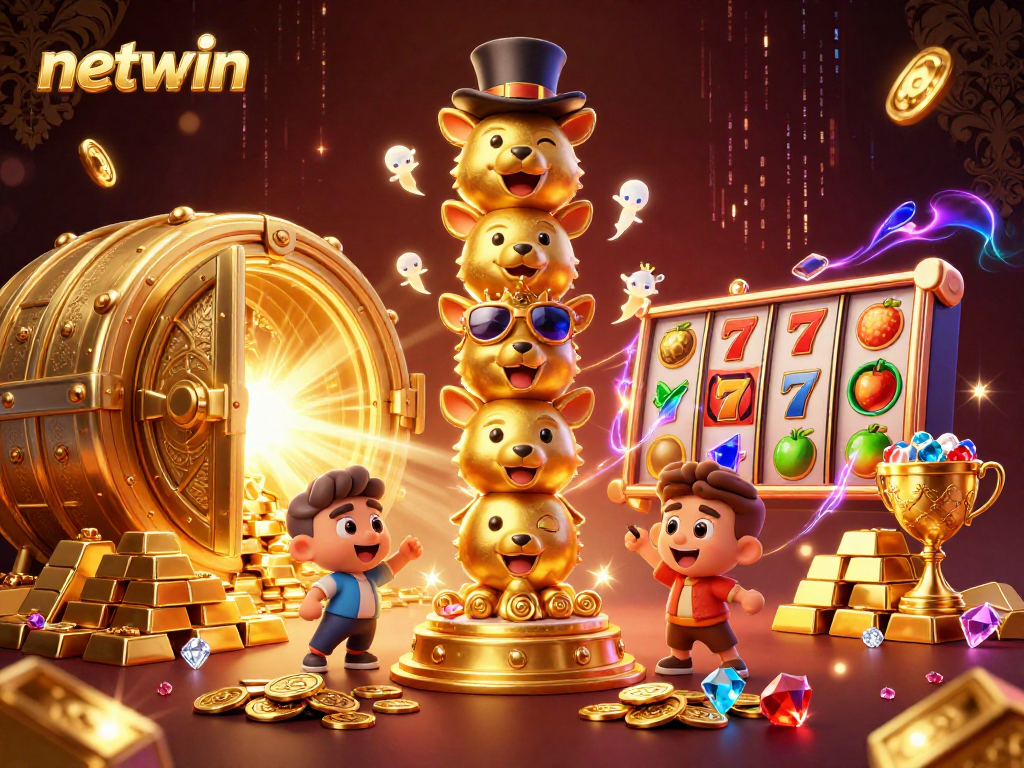 Engage in the vibrant world of Netwin with an exciting 3D illustration of a lively totem pole and casino elements.