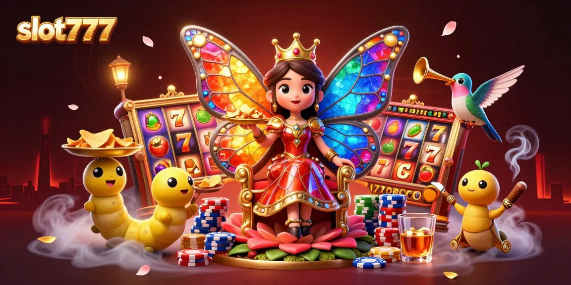 Engage with slot777 through vibrant slot reels and colorful casino elements in a rich 3D digital illustration.