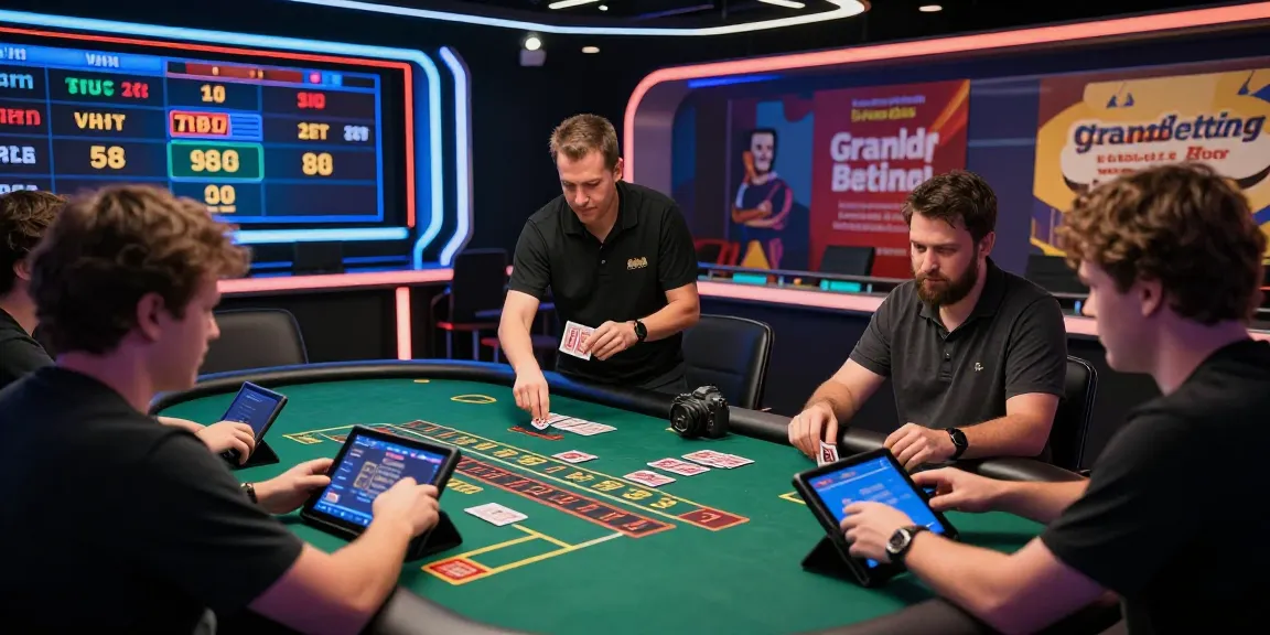 Grandbetting live casino scene with professional gamblers and dynamic betting atmosphere