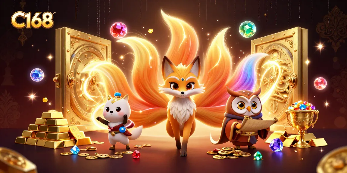 Engage with C168's vibrant winning atmosphere through a 3D illustration featuring mystical elements and treasures.