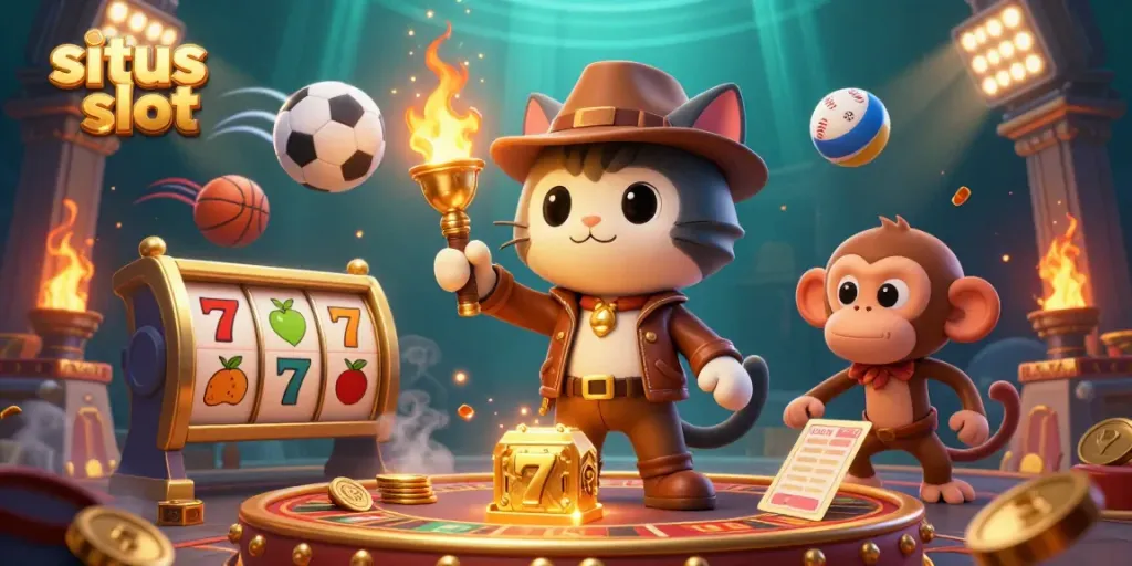 Menangkan hadiah situs slot saat petualangan cat arkeolog dan monyet.
