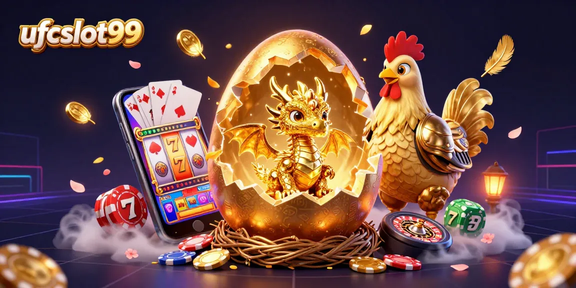 Spin the reels with ufcslot99 and witness the golden dragon's treasure amidst vibrant casino elements.