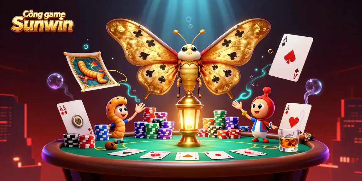 Cổng game Sunwin brings excitement to players with a vibrant 3D casino scene featuring a majestic moth symbolizing fortune.
