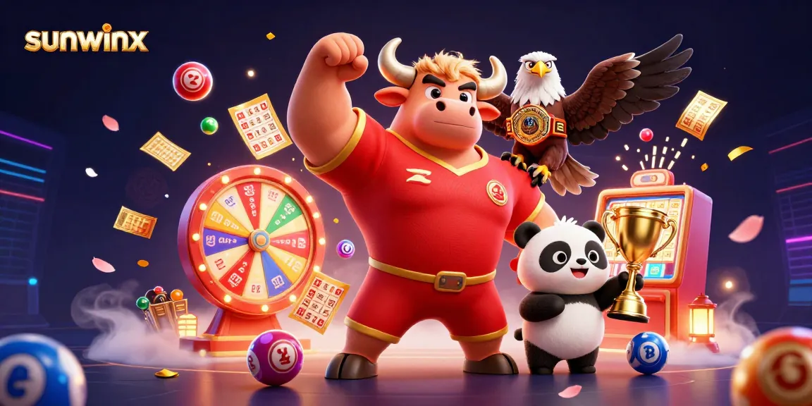 Join the excitement with sunwinx in this vibrant casino illustration filled with lottery elements!
