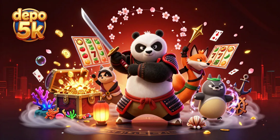 Experience captivating gaming at depo 5k with vibrant scenes of action-filled slot gameplay featuring animated characters.