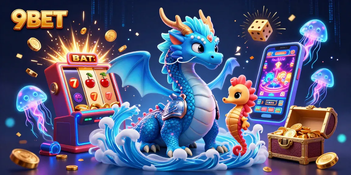 Engage with 9BET's thrilling casino world featuring glowing characters and jackpot excitement.