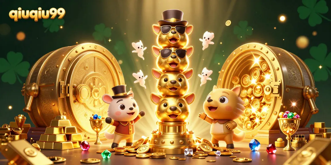 Engage in thrilling QiuQiu99 gameplay with vibrant casino elements and dynamic treasures sparkling everywhere.