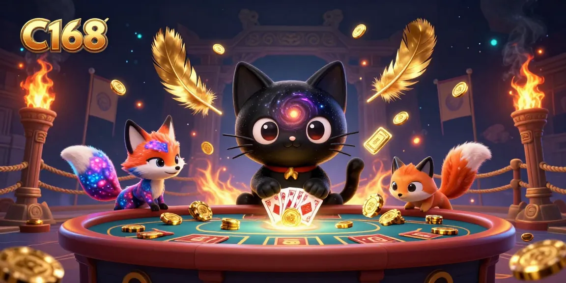 C168 captivates players at a cosmic casino table with vibrant gaming action and fantasy elements.