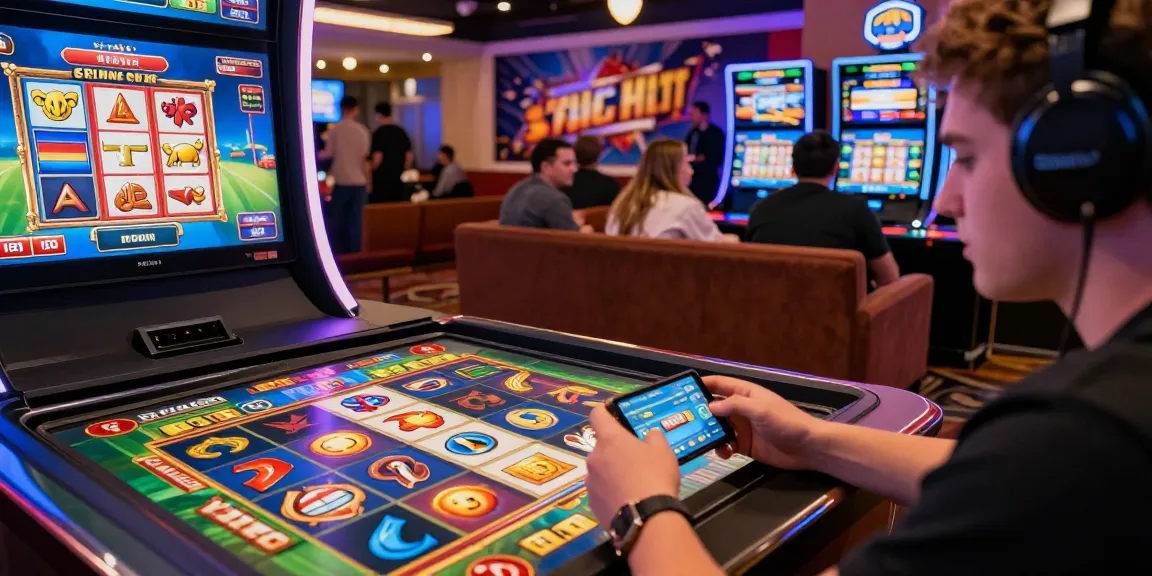 Pajaktoto user engaging in mobile gaming surrounded by colorful graphics and friends, showcasing an exciting online gambling experience.