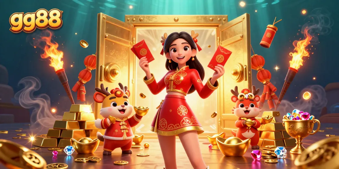 Experience thrilling gaming at gg88 with vibrant characters celebrating wealth and fortune.