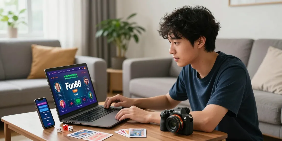 Engaged young adult betting on fun88thaimeth in a modern gaming environment.