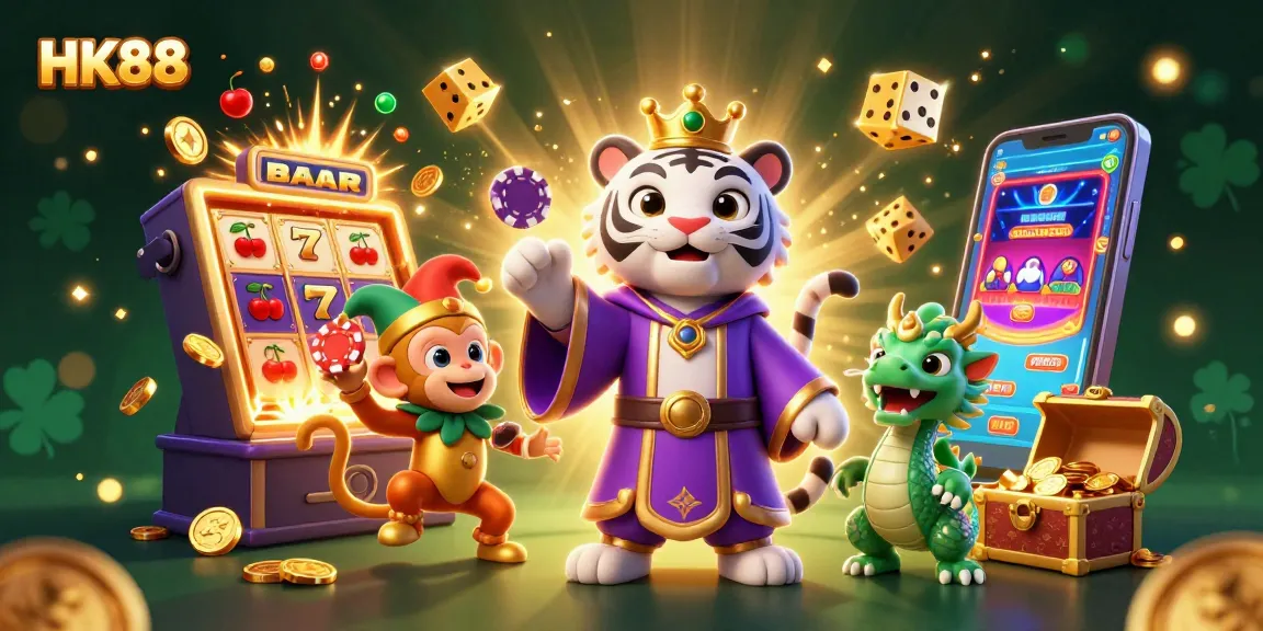 Spin and win at HK88's thrilling casino, where game excitement meets vibrant illustrations.