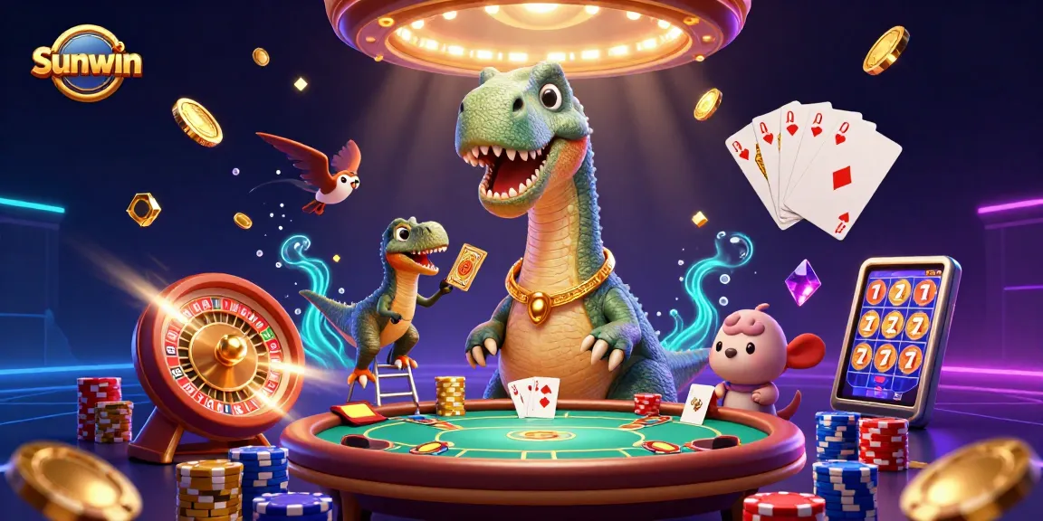 Engage in thrilling gameplay at Sunwin with a vibrant 3D casino scene filled with excitement.