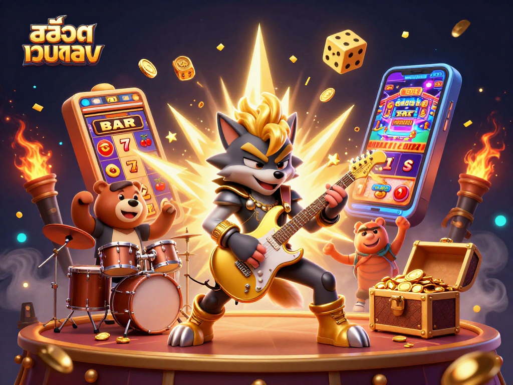 Experience สล็อตเว็บตรง excitement as the wolf rocks out on stage with dynamic casino visuals.