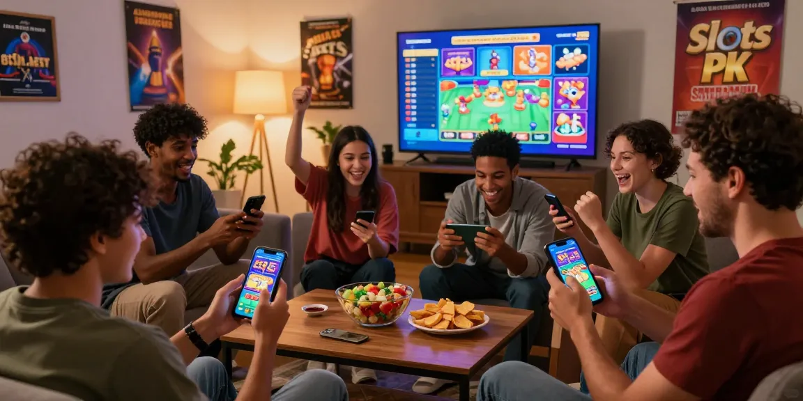 Players enjoying the Slots PK gaming app for fun and rewards while surrounded by vibrant game graphics.