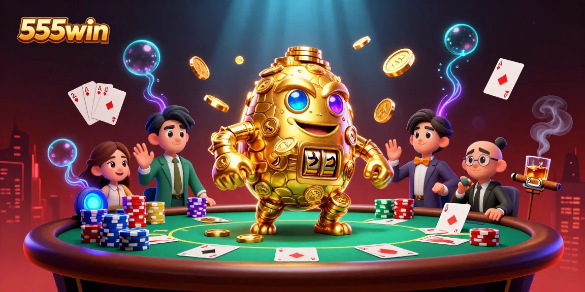 Engage with thrilling poker games at 555win, featuring a dynamic scene of gold coins and poker elements.