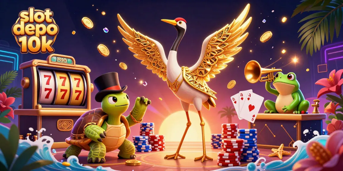Slot depo 10k memikat pemain dengan ilustrasi 3D kartun kasino yang kaya akan detail dan elemen permainan.