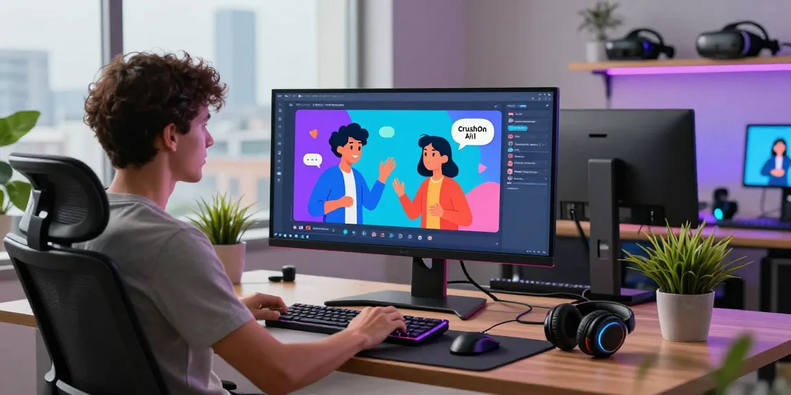 Engaging CrushOnAI character chat experience with vibrant avatars in a modern workspace