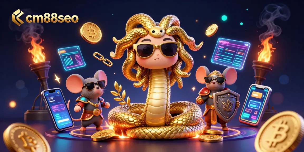 Enhance your gaming experience with cm88seo showcasing a captivating 3D digital illustration featuring Medusa and engaging casino elements.