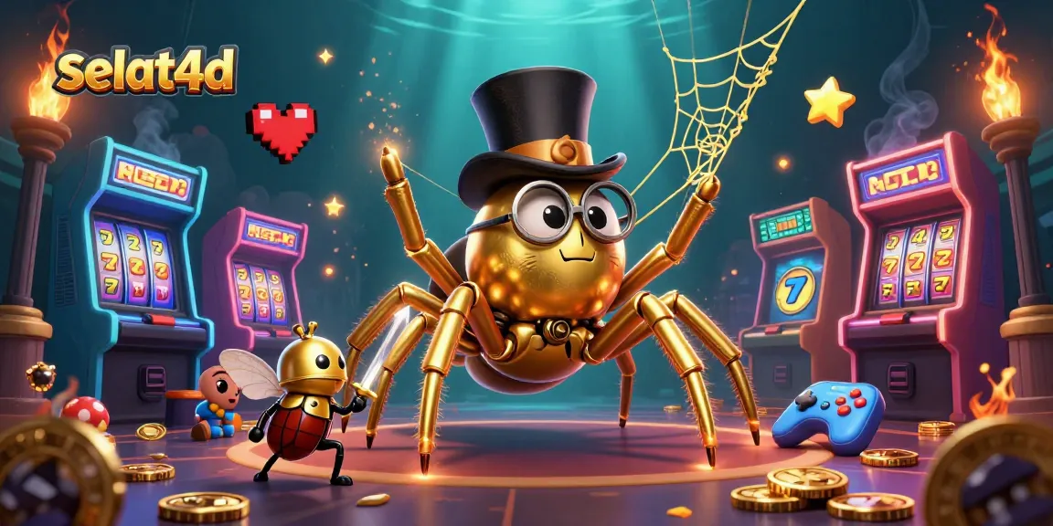 Join the selat4d adventure with a giant golden tarantula and beetle knight in a casino-themed spectacle.