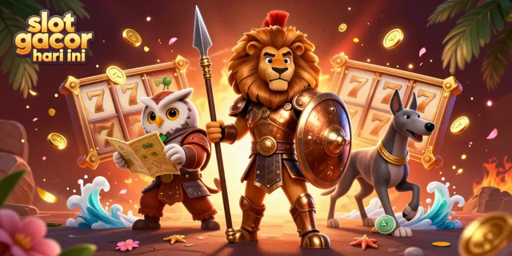 Gambaran slot gacor hari ini dengan karakter kartun yang menunjukkan peluang menang besar dalam permainan slot.