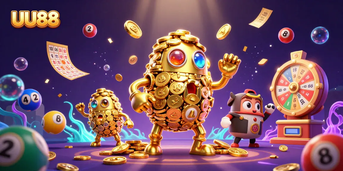 Spin to win with UU88 in a vibrant 3D casino illustration filled with dynamic elements.