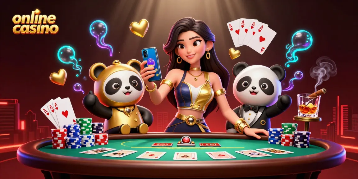 Engage with immersive online casino gameplay featuring an elegant Asian woman and a golden panda mascot.