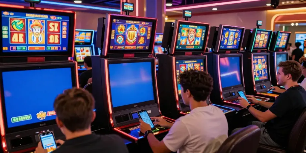 Exciting ทดลองสล็อต gaming scene with players enjoying vibrant slot games.