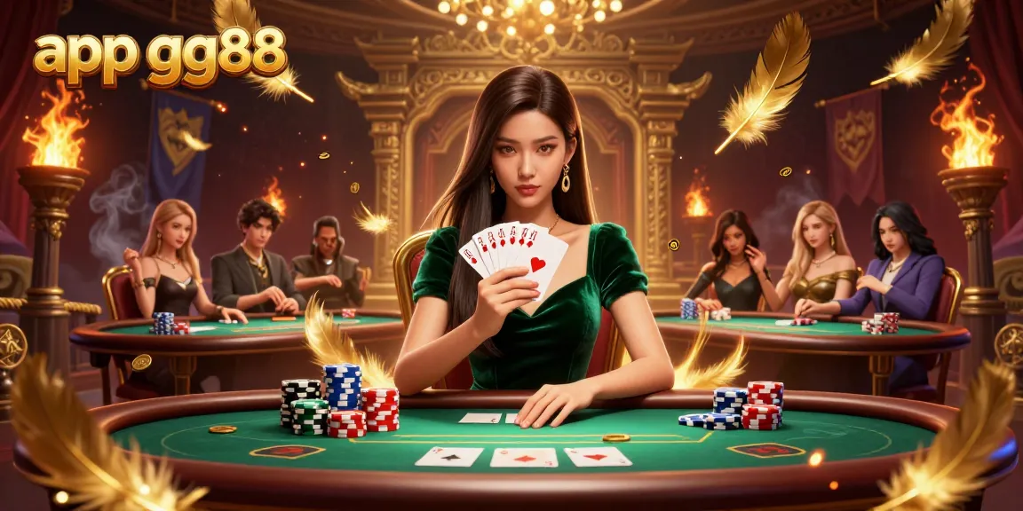 Experience thrilling moments while playing app gg88 at a luxury poker table with vibrant casino elements.