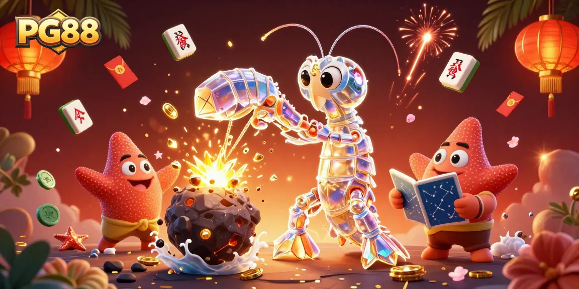 Engage in thrilling PG88 gaming adventures with vibrant characters and golden rewards bursting from asteroids.