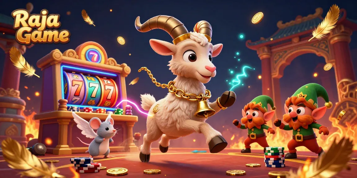 Engage in thrilling gameplay with Raja Game, featuring vibrant characters and colorful slot elements.