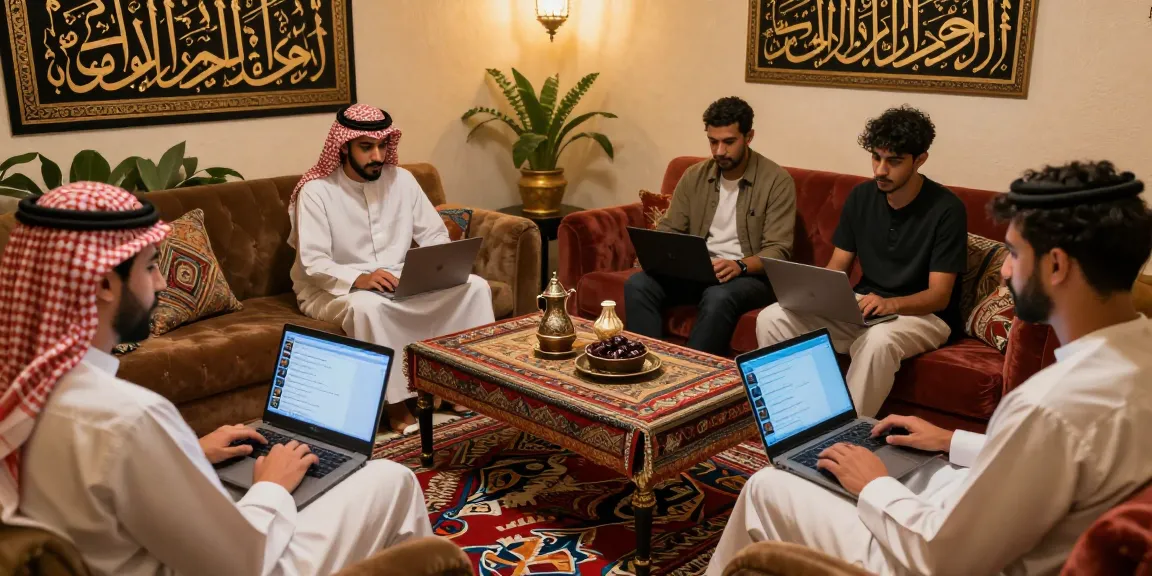 Engaging شات الخليج chat room atmosphere with diverse people sharing lively conversations.